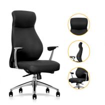 Cadeira de Escritório Home Office Presidente Apex Preta Base giratória em alumínio Espuma Laminada D28 rodizio Nylon Anti Risco