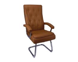 Cadeira de Escritório Luxo UT-23 - Assento e encosto CARAMELO Base fixa de aço cromado Mola ensacada