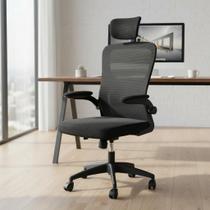 Cadeira De Escritório Mesh Ergonômica Reunião Giratória Preto Com Encosto De Cabeça e Lombar