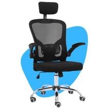 Cadeira de Escritório Moob Barcelona Presidente Giratória Ergonômica Com Apoio de Cabeça e Função Relax Preta