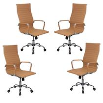 Cadeira de Escritório Moob Boston Presidente Giratória Com Função Relax Conjunto Com 4 Unidades Caramelo