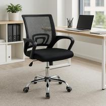 Cadeira de Escritório Office Diretor Secretária Detroit Com Tela Mesh Respirável e Altura Ajustável Base Cromada Giratória Preta