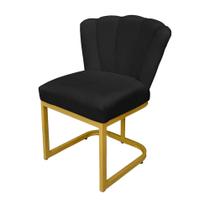 Cadeira de Escritório Pétala Veludo Preto Base de Ferro Dourada - Vallisa Decor