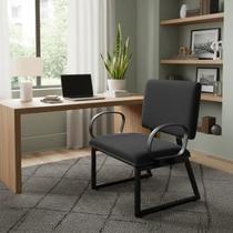 Cadeira de Escritório Plus Size_Obeso Base Reforçada até 200kg Braços Fixos, tecido na cor Preto