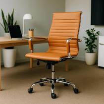 Cadeira De Escritório Presidente Alta Executiva Anatômica Giratória Charles Eames Eiffel Esteirinha PU Caramelo