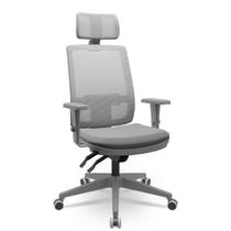 Cadeira de Escritório Presidente Brizza Braço 3D Backplax NR17 Base Piramidal Revestimento Poliéster Cinza - Plaxmetal