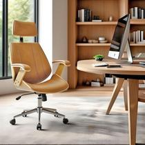 Cadeira De Escritório Presidente Cor Caramelo Ergonômica Executiva Giratória Acabamento Em material sintético E Madeira Premium Cadeira De Escritório Presidente Cor Caramelo Ergonômica Executiva Giratória Acabamento Em material sintético E Madeira Premium