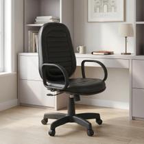 Cadeira de Escritório Presidente Giratória com Braços Ergonômica NR17 em material sintético Tescaro Preto Cadeira de Escritório Presidente Giratória com Braços Ergonômica NR17 em material sintético Tescaro Preto