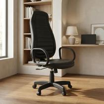 Cadeira de Escritório Presidente Giratória com Braços Ergonômica NR17 em material sintético Tescaro Preto Cadeira de Escritório Presidente Giratória com Braços Ergonômica NR17 em material sintético Tescaro Preto