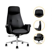 Cadeira de Escritório Presidente Prestige Preta Assento Espuma laminada D28 e Tecido PU, Base Giratória Aço Cromado