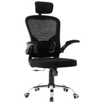 Cadeira de escritório preta ergonômica com estofamento apoio na cabeça e regulável