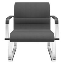 Cadeira de Escritório Recepção com Braço Fixa Cromada Lev P03 Crepe Preto - Lyam Decor Cadeira de Escritório Recepção com Braço Fixa Cromada Lev P03 Crepe Preto - Lyam Decor