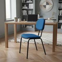 Cadeira de Escritório Secretária Anatômica na Base Fixa Palito, Tecido na cor Azul