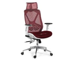 Cadeira de escritorio tela mesh, cor vermelho e branco, base giratoria cromada