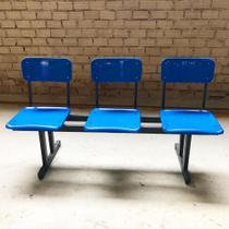 Cadeira de espera longarina 3 lugares em resina plástica cor azul