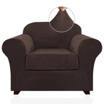 Cadeira de estiramento de veludo real cobre 2 peças capa de capa de poltrona - Incluir cobertura base e tampa da almofada - Sofá Cobre Sofá Cobre 1 Seater Chair Slip Cover, Feature Thick Soft Velour, Brown