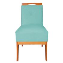 Cadeira De Jantar Antonela Base de Madeira Suede Azul Tiffany - D'Classe Decor