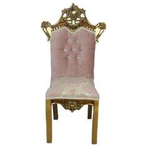 Cadeira de Jantar Clássica Rosa com Detalhes Dourado