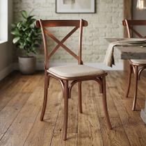 Cadeira de Jantar Cross com Assento Corano Bege Estofada para Sala e Cozinha Moderna Design - Cobre