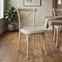 Cadeira de Jantar Cross em Aço com Assento Corano Bege para Sala e Cozinha Moderna Design-off White