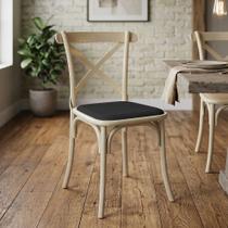 Cadeira de Jantar Cross em Aço com Assento Corano Preto para Sala e Cozinha Moderna Design-off White Cadeira de Jantar Cross em Aço com Assento Corano Preto para Sala e Cozinha Moderna Design-off White