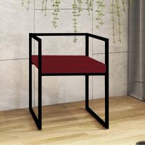 Cadeira de Jantar Cubo Office Escritório Recepção Ferro Preto Suede Vermelho - Amey Decor