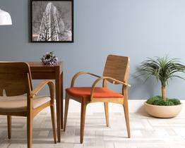 Cadeira de Jantar de Madeira Estofada com Braços Regina Oppa Design - Laranja