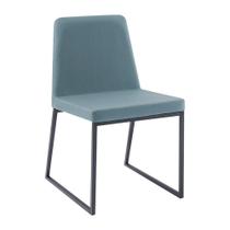 Cadeira de Jantar Decorativa Base Aço Preto Javé Linho Azul Claro G17 - Gran Belo