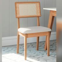 Cadeira de Jantar Dream em Tela Palha e Tecido Bouclé MDF