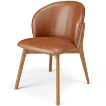 Cadeira de Jantar e Estar Living Estofada Mia L02 material sintético Camel - Lyam Decor