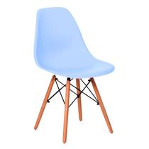 Cadeira De Jantar Eames Para Escrivaninha Escritório Plástico Pés De Madeira Decoração Mesa - Azul - Útil