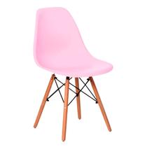 Cadeira De Jantar Eames Para Escrivaninha Escritório Plástico Pés De Madeira Decoração Mesa - Rosa Bebê