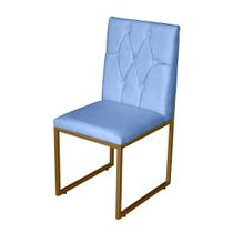 Cadeira de Jantar Escritorio Industrial Malta Capitonê Ferro Dourado material sintético Azul Bebê - Móveis Mafer