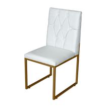 Cadeira de Jantar Escritorio Industrial Malta Capitonê Ferro Dourado material sintético Branco - Móveis Mafer