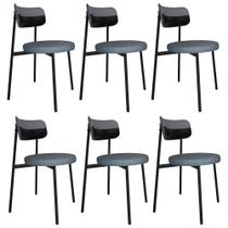 Cadeira de Jantar Estofada Kit 6 Nyka M25 Linho Cinza/Preto - Mpozenato Cadeira de Jantar Estofada Kit 6 Nyka M25 Linho Cinza/Preto - Mpozenato