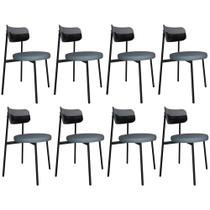Cadeira de Jantar Estofada Kit 8 Nyka M25 Linho Cinza/Preto - Mpozenato
