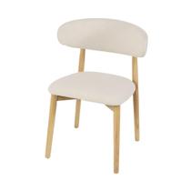 Cadeira de Jantar Frida Creme Base Madeira Assento e Encosto Estofado de Linho para Sala de Estar Área Gourmet