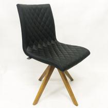 Cadeira de Jantar Jaque Matelassê tecido Facto Preto base madeira maciça - Poltronas do Sul