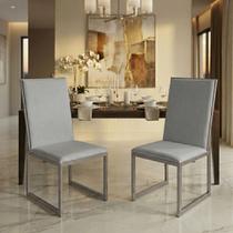 Cadeira de Jantar Kit 2 Elisa Base de Ferro Fendi com Estofado Linho
