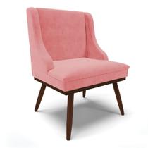 Cadeira de Jantar Liz Suede Rosê Base Fixa Madeira com Pés Palito Tabaco - D'Rossi