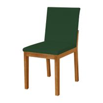 Cadeira de Jantar Luxo Pérola Estofada em Veludo Verde Base Madeira Maciça Mel