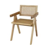 Cadeira de Jantar Madeira com Braço Chandy Assento e Encosto em Palha Trançada para Sala de Estar Varanda Gourmet
