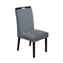 Cadeira de Jantar Madeira Maciça Castanho Premium Heloísa Veludo Cinza