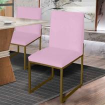 Cadeira de Jantar Metálica Dourado com Suede Rosa Bebê Garden - Mafer - Móveis Mafer