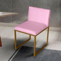 Cadeira de Jantar Metálica Dourado com Suede Rosa Bebê Vittar - Mafer