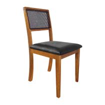Cadeira de Jantar Palha Estofada Couro Pu Preto Encosto em Tela Rubi Premium Madeira Maciça Mel