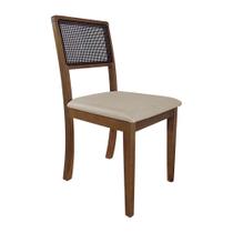 Cadeira de Jantar Palha Estofada Linho Bege Encosto em Tela Rubi Premium Madeira Maciça Imbuia
