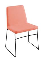 Cadeira de Jantar Paris Linho Coral Base Aço Preto - OOCA Móveis