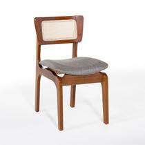 Cadeira de Jantar Portugal Madeira Imbuia com Encosto Tela Rattan Linho Cinza L55 Cadeira de Jantar Portugal Madeira Imbuia com Encosto Tela Rattan Linho Cinza L55
