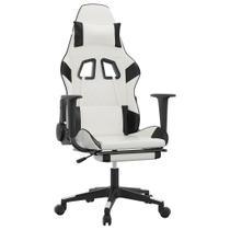 Cadeira de jogos de massagem vidaXL para adultos, cadeira de computador reclinável com apoio para os pés e apoio de cabeça, cadeira de escritório com altura ajustável com rodízios giratórios de 360, material sintético branco e preto